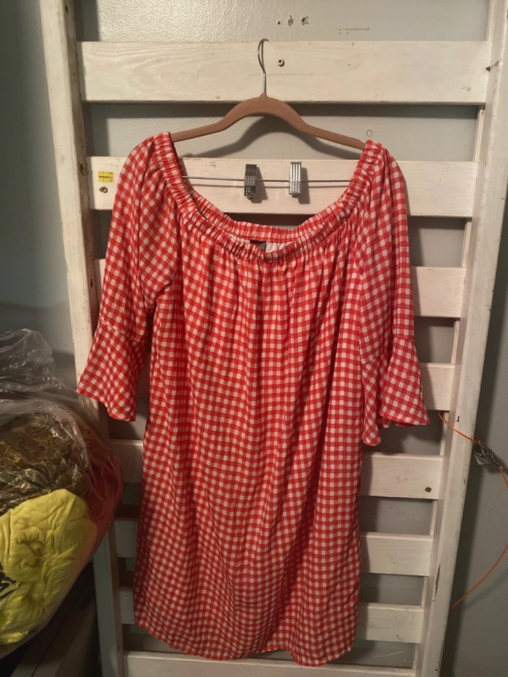 City Streets Red White Gingham Midi Dress